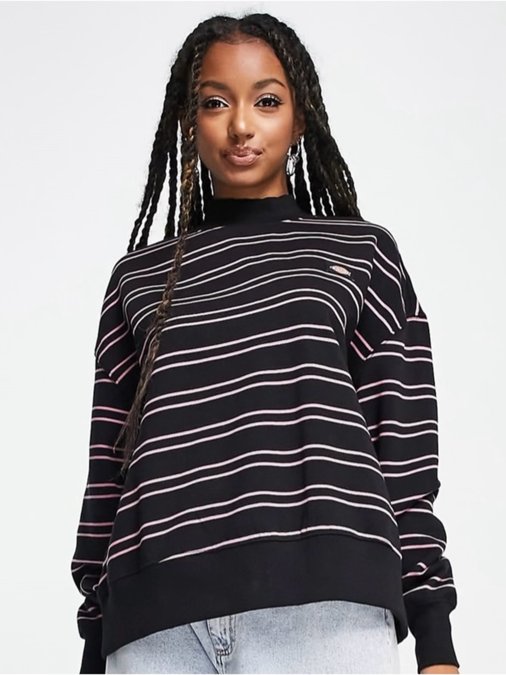 Dickies Women’s Westover stripe sweatshirt in black, Size Medium